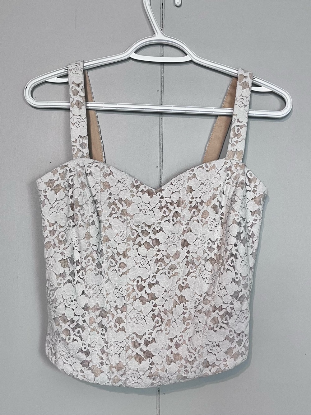 Le Château Lace Bustier Crop Top Ivory Nude Corset Style Size M